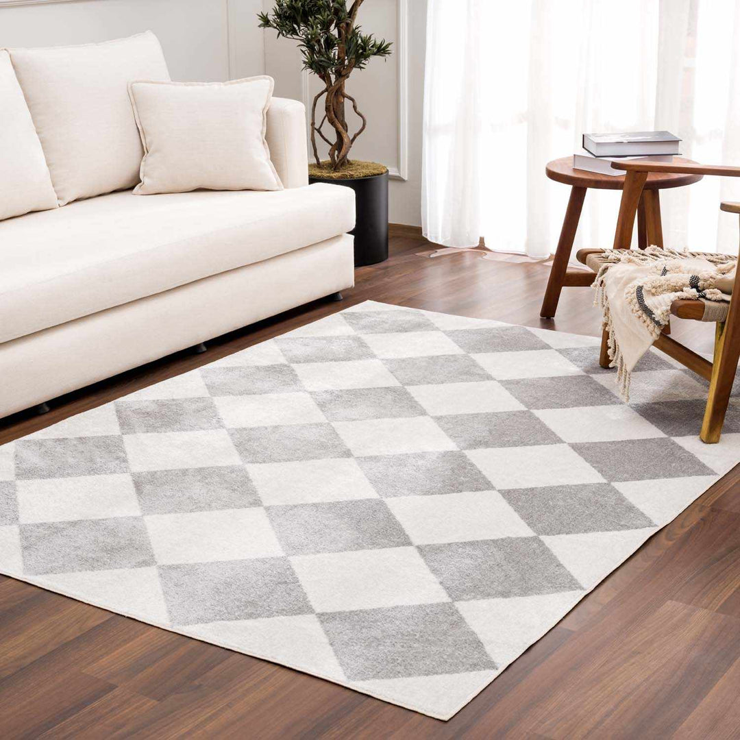 Ulric Modern Geometrical Gray And Ivory Washable Rug - The Rug Decor