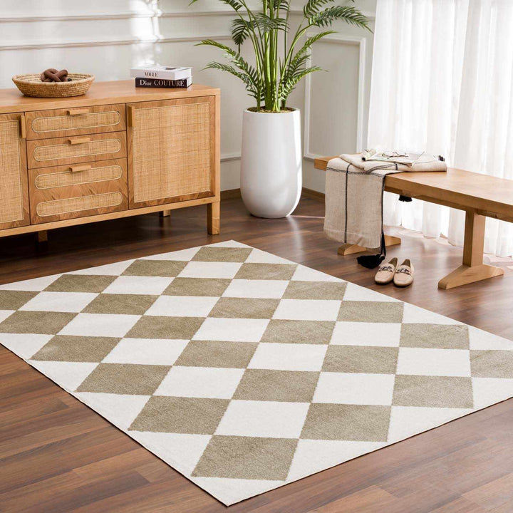 Ulric Modern Geometrical Green And Ivory Washable Rug - The Rug Decor