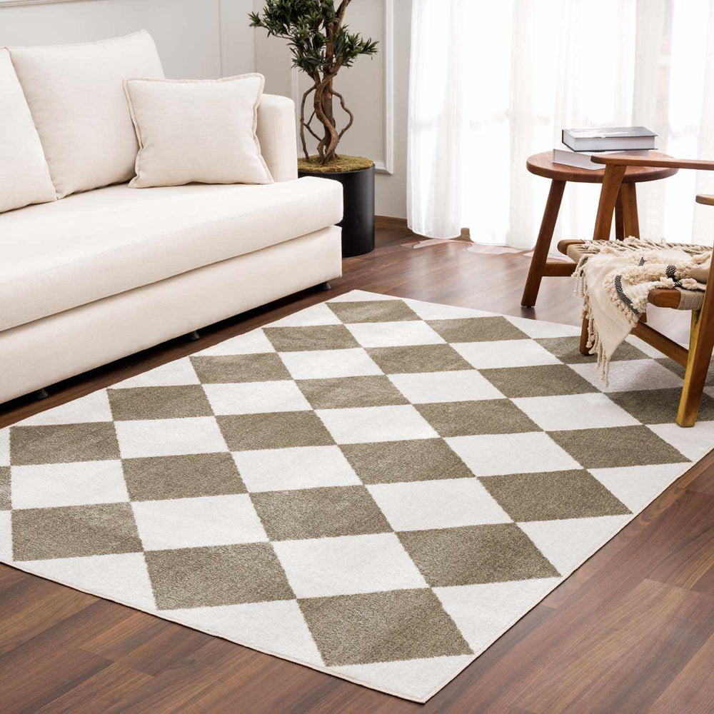 Ulric Modern Geometrical Green And Ivory Washable Rug - The Rug Decor