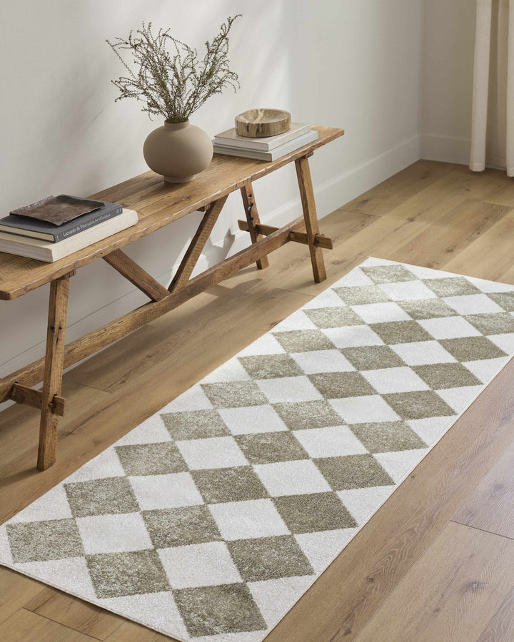 Ulric Modern Geometrical Green And Ivory Washable Rug - The Rug Decor