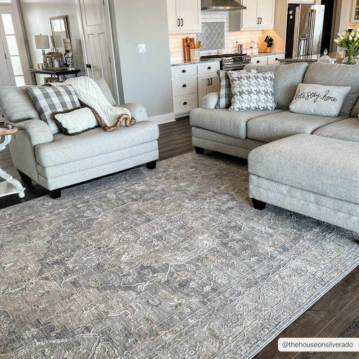 Ulubey Gray Traditional Medallion Design Area Rug - The Rug Decor