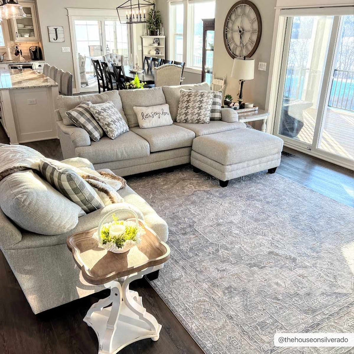 Ulubey Gray Traditional Medallion Design Area Rug - The Rug Decor