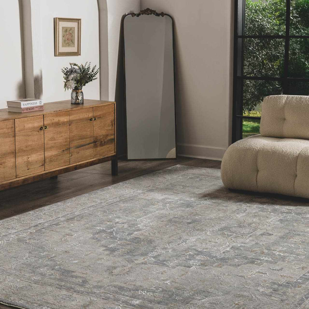 Ulubey Gray Traditional Medallion Design Area Rug - The Rug Decor
