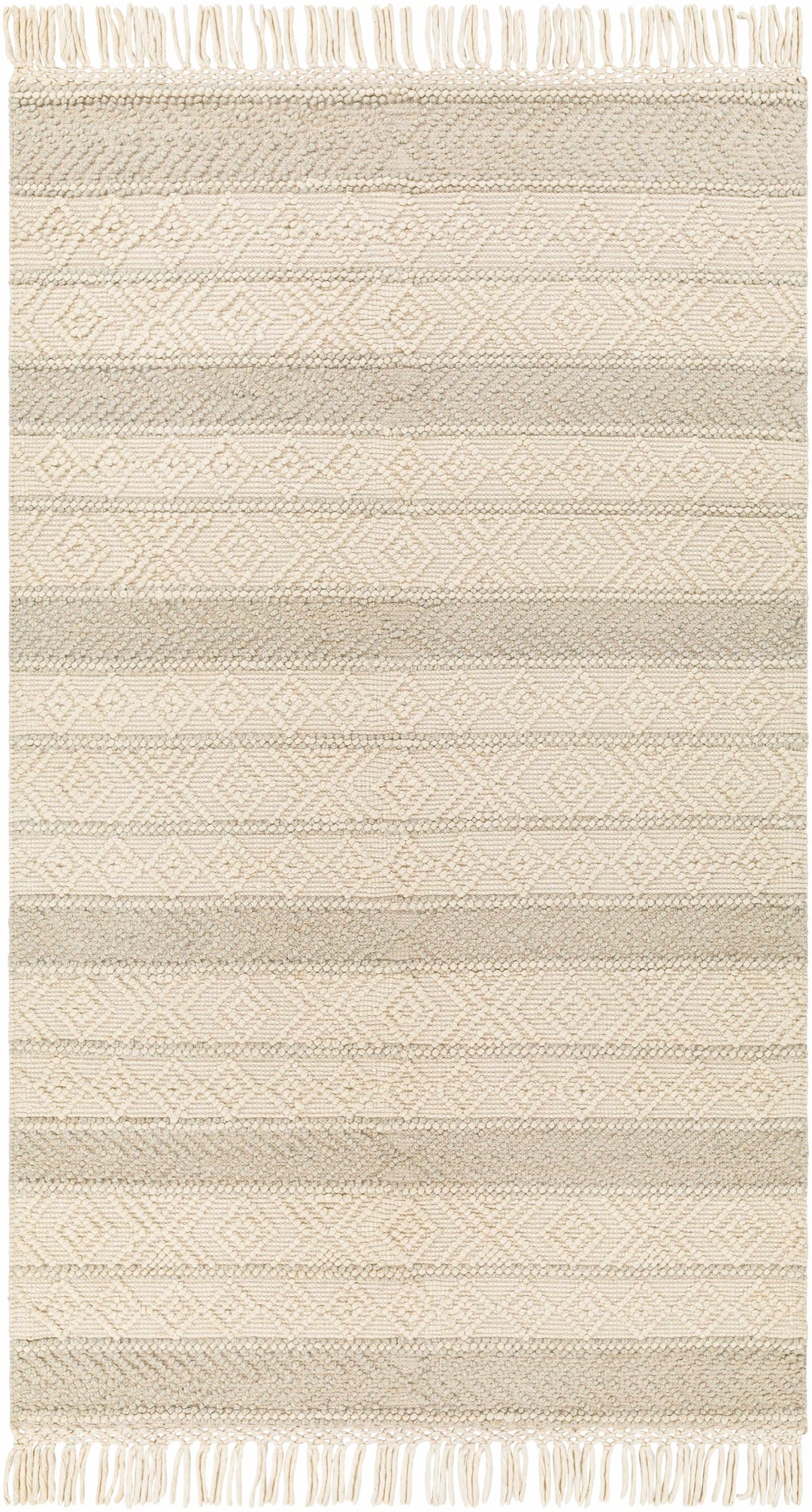 Ummi Contemporary Beige and Ivory Hand Woven Wool Rug