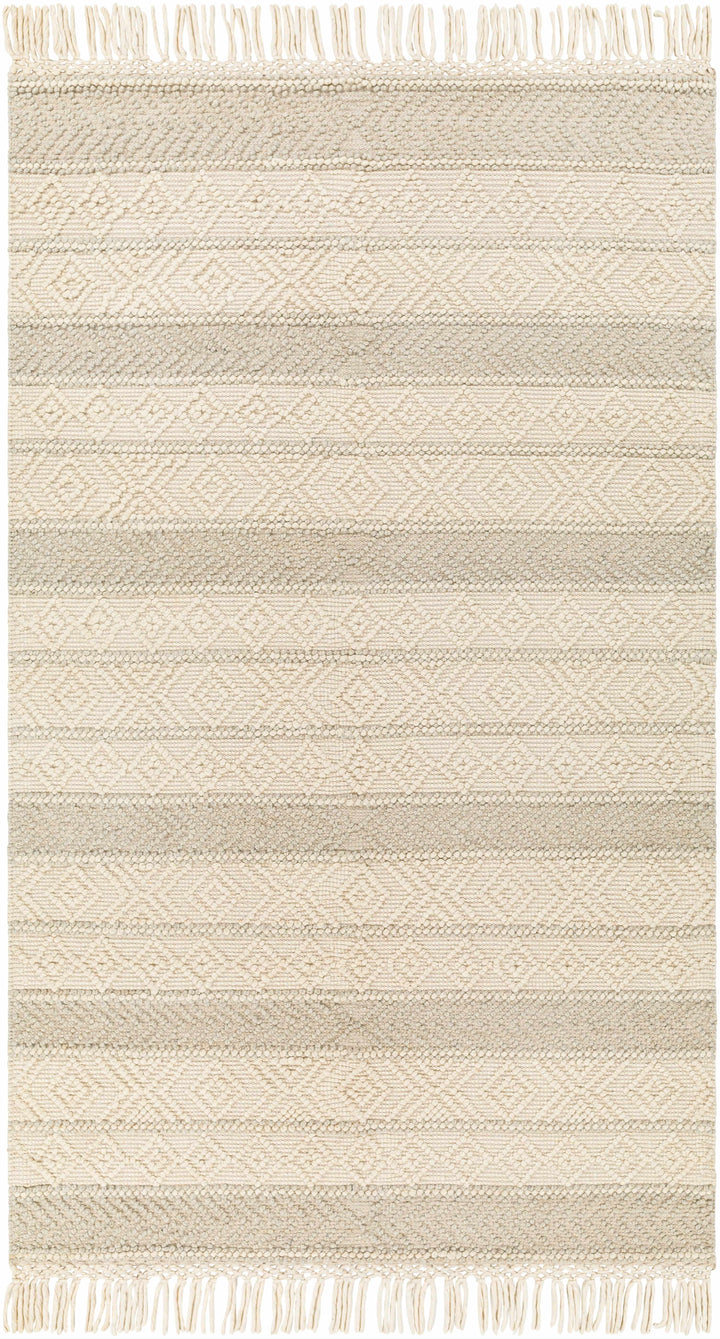 Ummi Contemporary Beige and Ivory Hand Woven Wool Rug