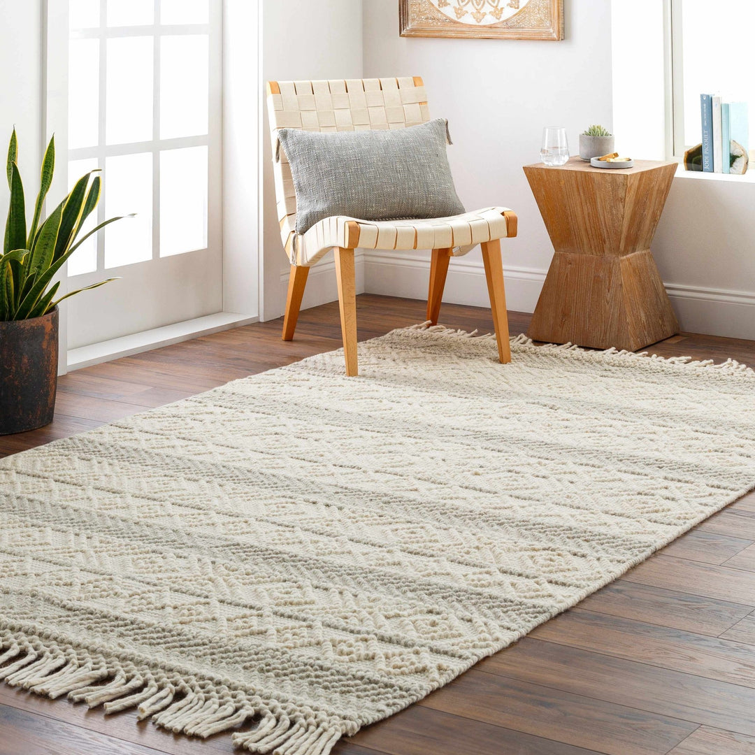 Ummi Contemporary Beige and Ivory Hand Woven Wool Rug - The Rug Decor