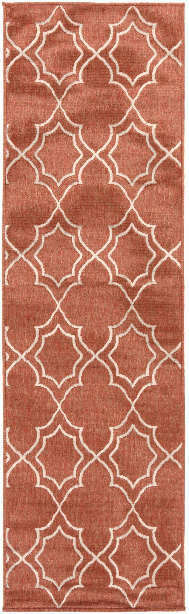 Unique Traditional Style Rust & Beige Lattice Trellis Outdoor Rug - The Rug Decor