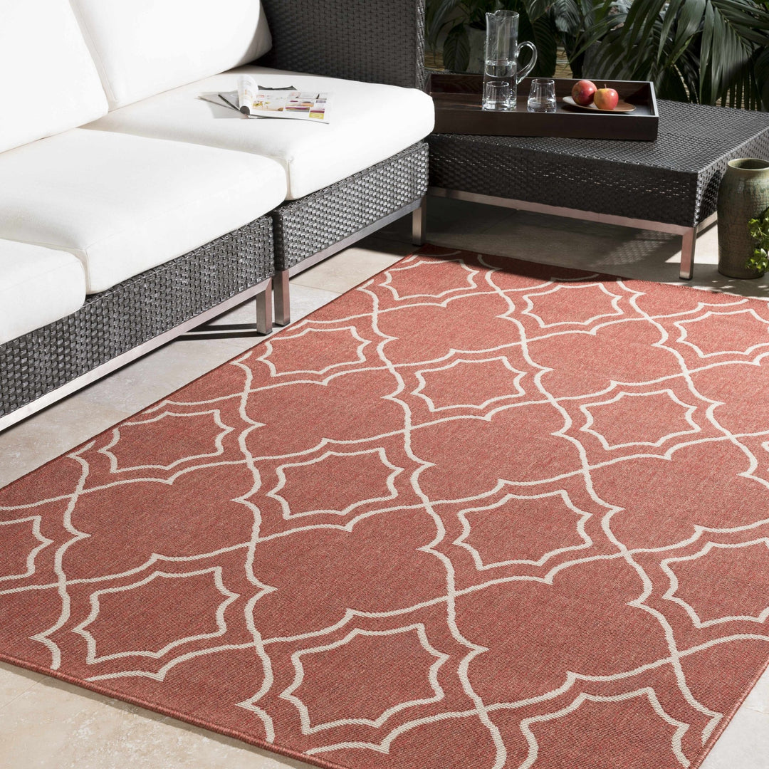 Unique Traditional Style Rust & Beige Lattice Trellis Outdoor Rug - The Rug Decor