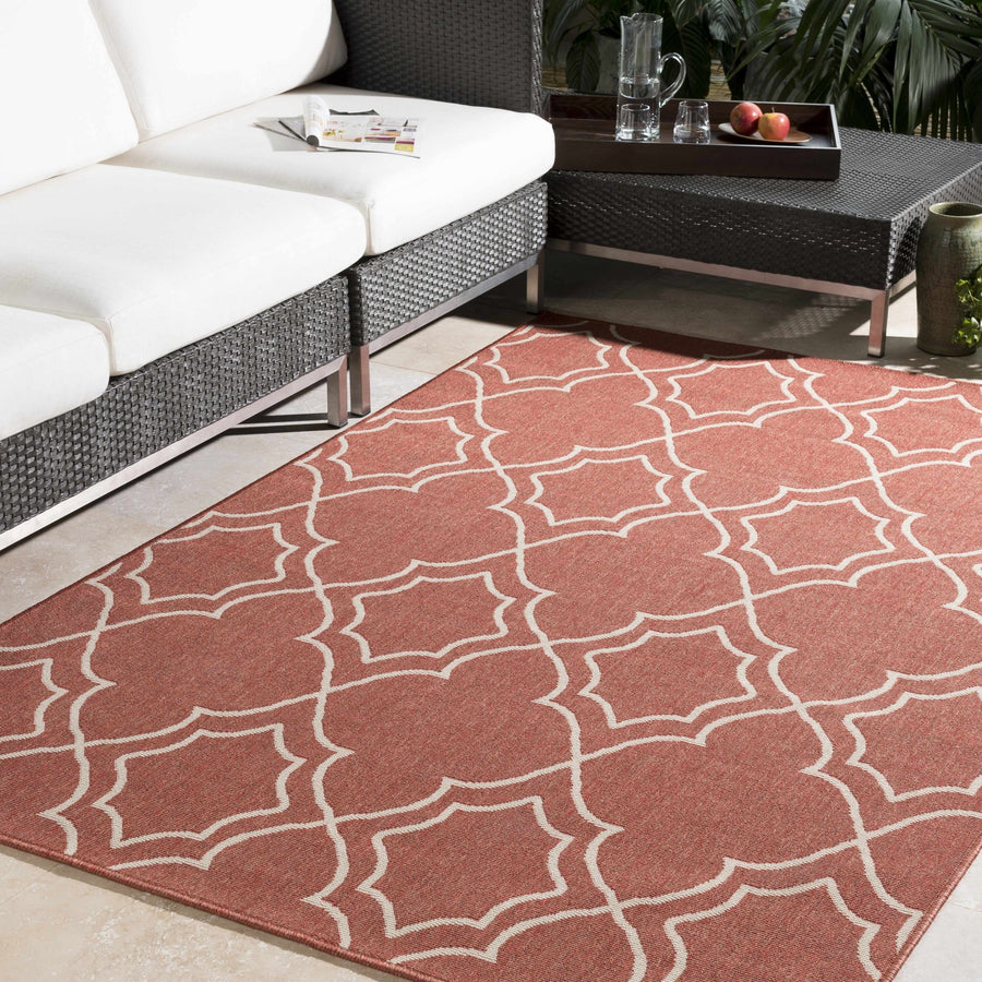 Unique Traditional Style Rust & Beige Lattice Trellis Outdoor Rug - The Rug Decor