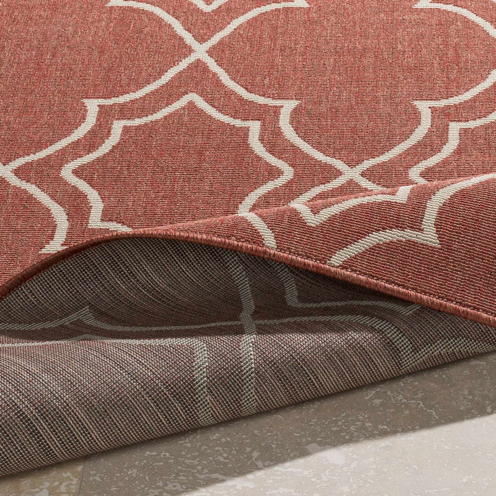 Unique Traditional Style Rust & Beige Lattice Trellis Outdoor Rug - The Rug Decor