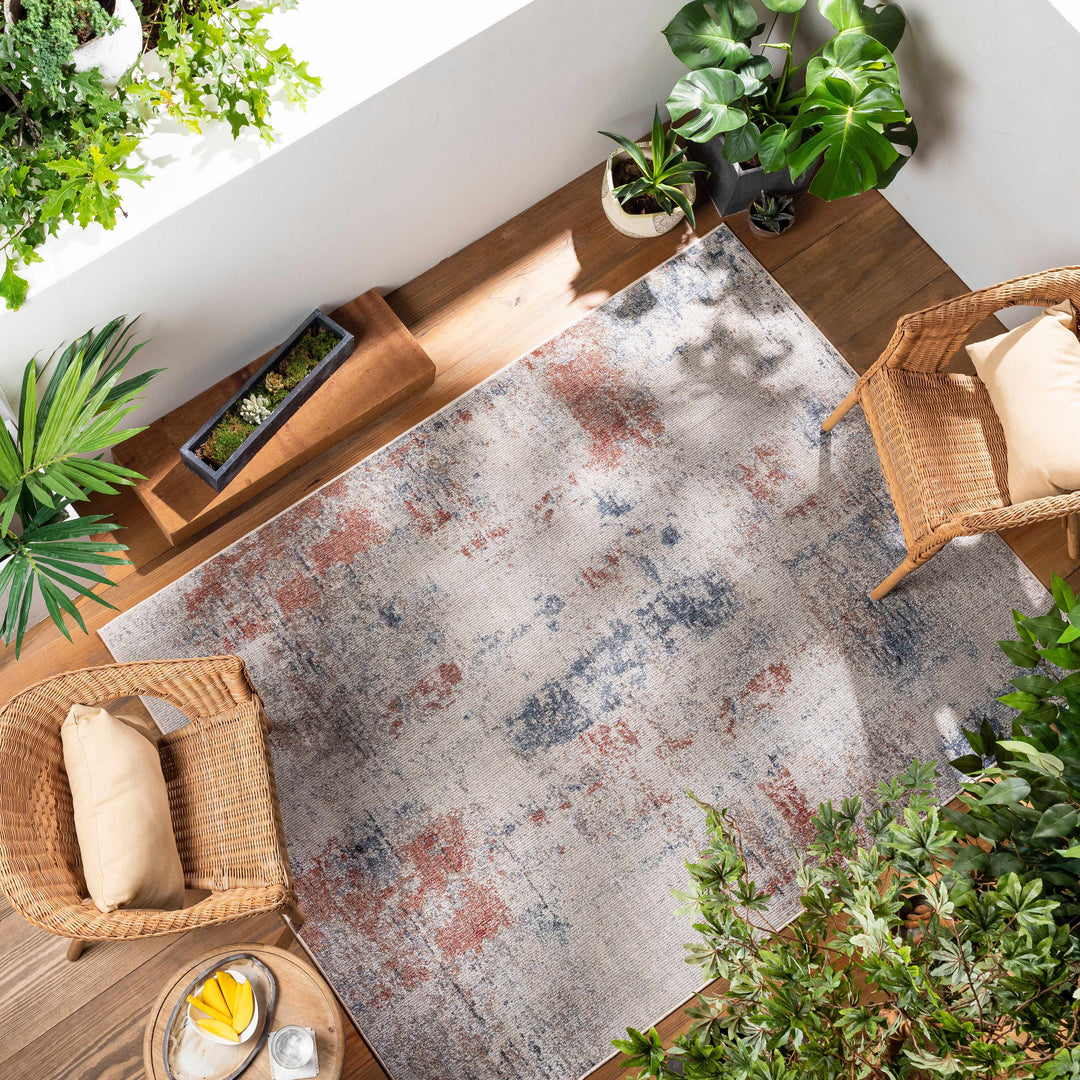 Upminster Ivory And Rust Modern Abstract Design Outdoor Area Rug