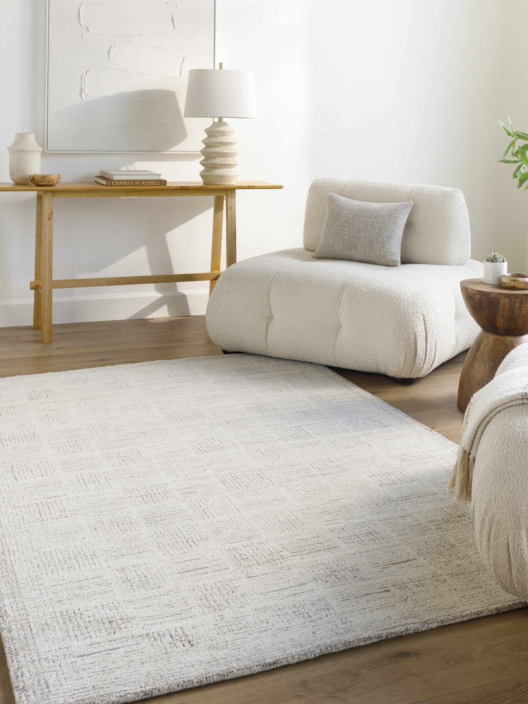 Urian Modern Checkered Pattern Ivory Hand Tufted Wool Area Rug - The Rug Decor