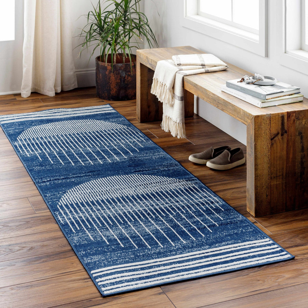 Urja Contemporary Geometric Design Navy And Ivory Rug - The Rug Decor