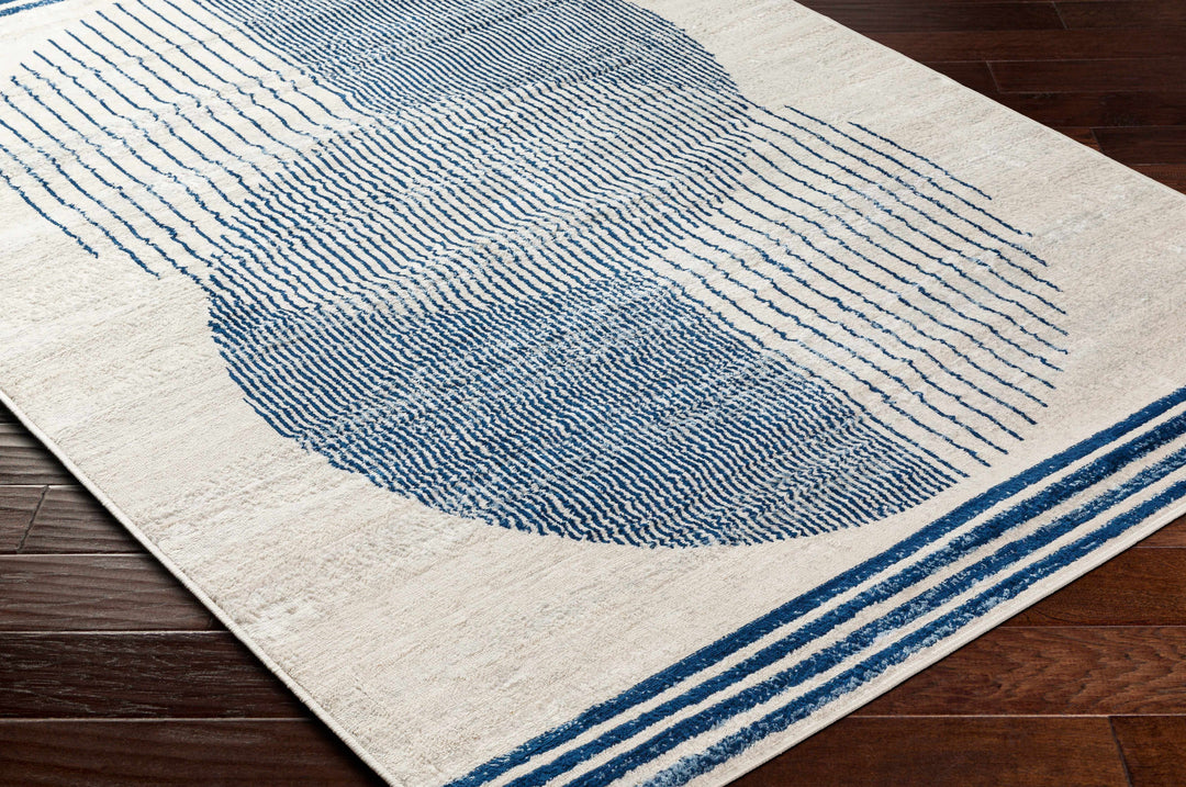 Usra Modern Geometric Design Ivory And Blue Area Rug