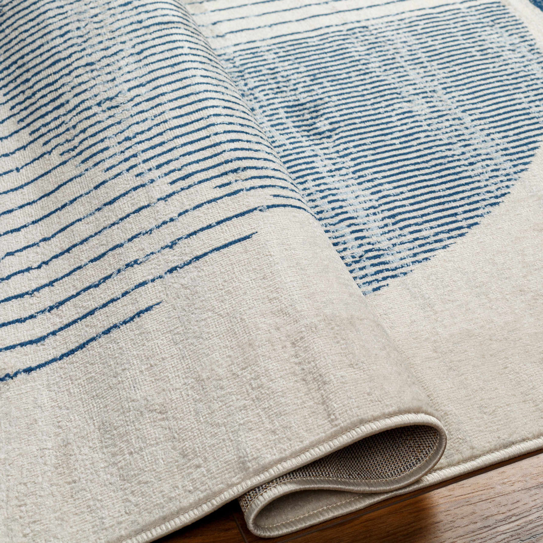 Usra Modern Geometric Design Ivory And Blue Area Rug