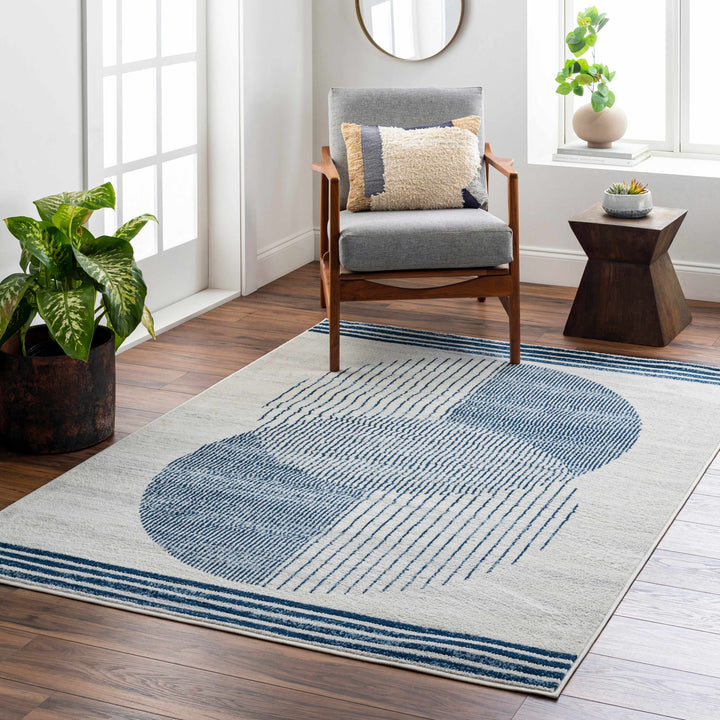 Usra Modern Geometric Design Ivory And Blue Area Rug