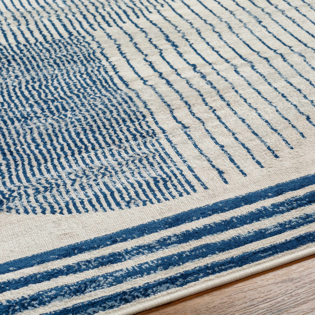 Usra Modern Geometric Design Ivory And Blue Area Rug