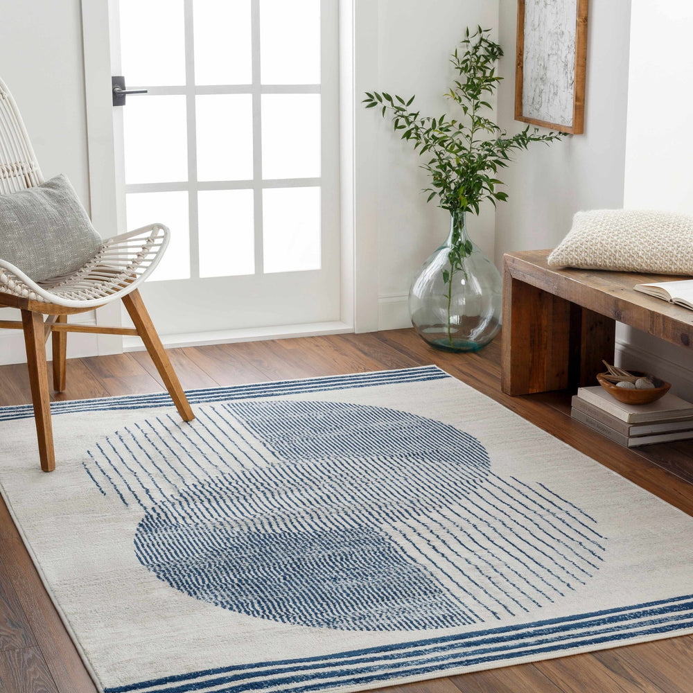Usra Modern Geometric Design Ivory And Blue Area Rug - The Rug Decor