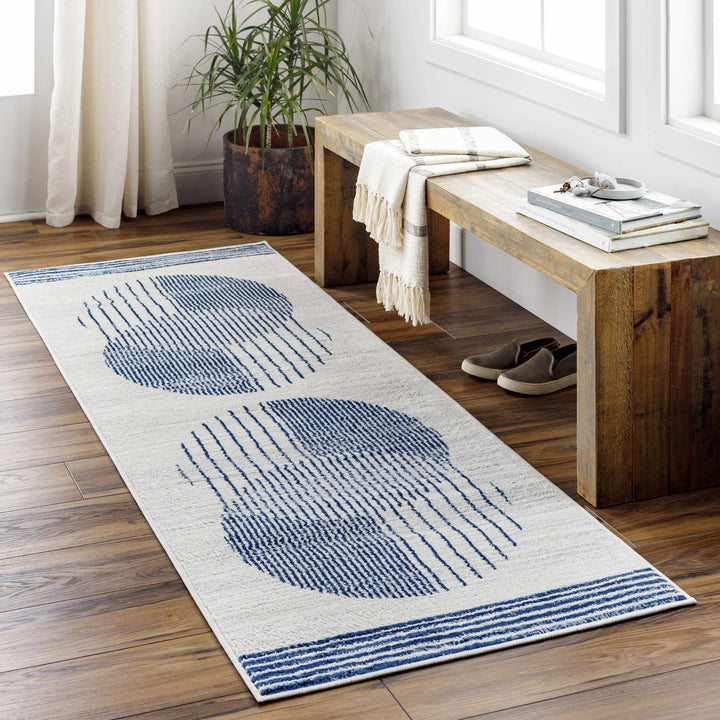 Usra Modern Geometric Design Ivory And Blue Area Rug