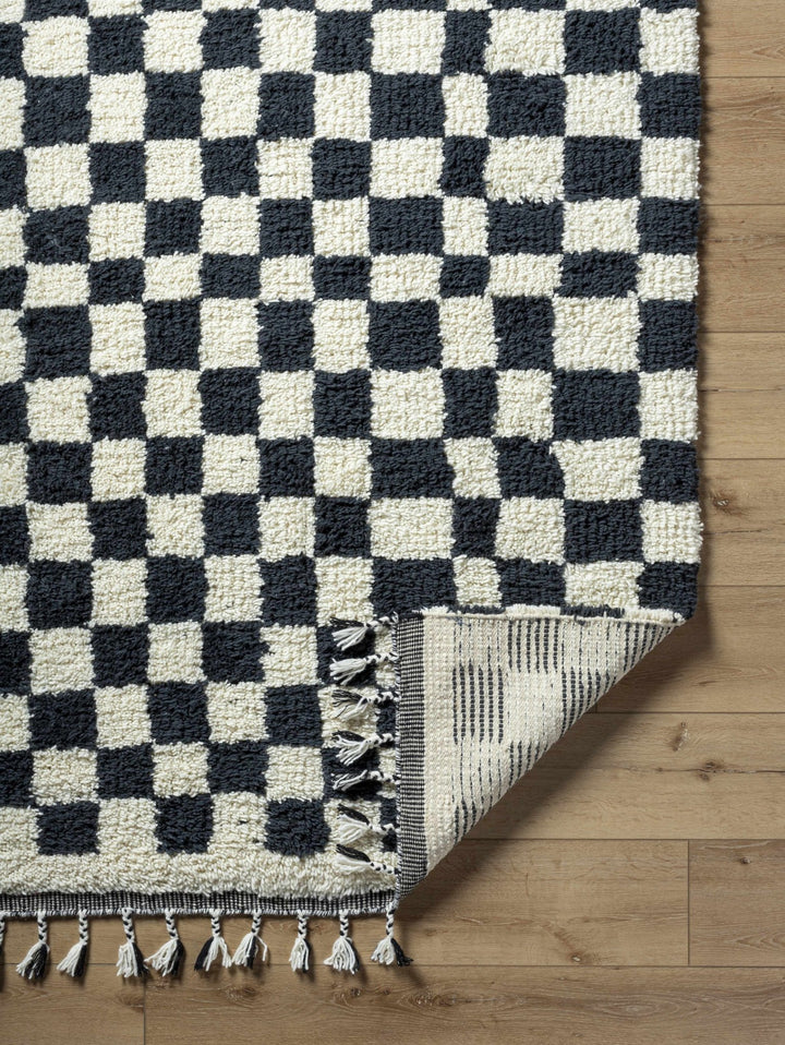 Uttam Contemporary Checkered Design Ivory And Black Area Rug - The Rug Decor