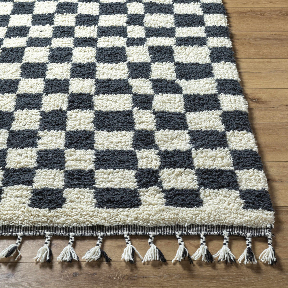 Uttam Contemporary Checkered Design Ivory And Black Area Rug - The Rug Decor