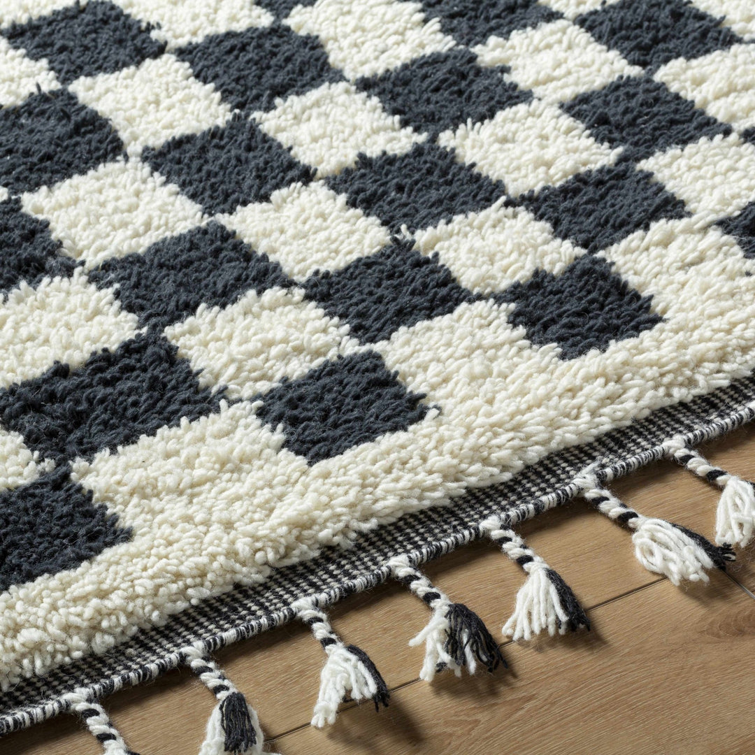 Uttam Contemporary Checkered Design Ivory And Black Area Rug - The Rug Decor