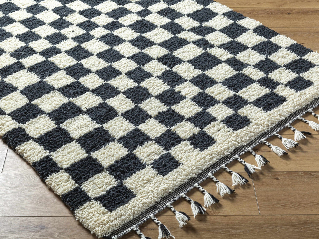 Uttam Contemporary Checkered Design Ivory And Black Area Rug - The Rug Decor