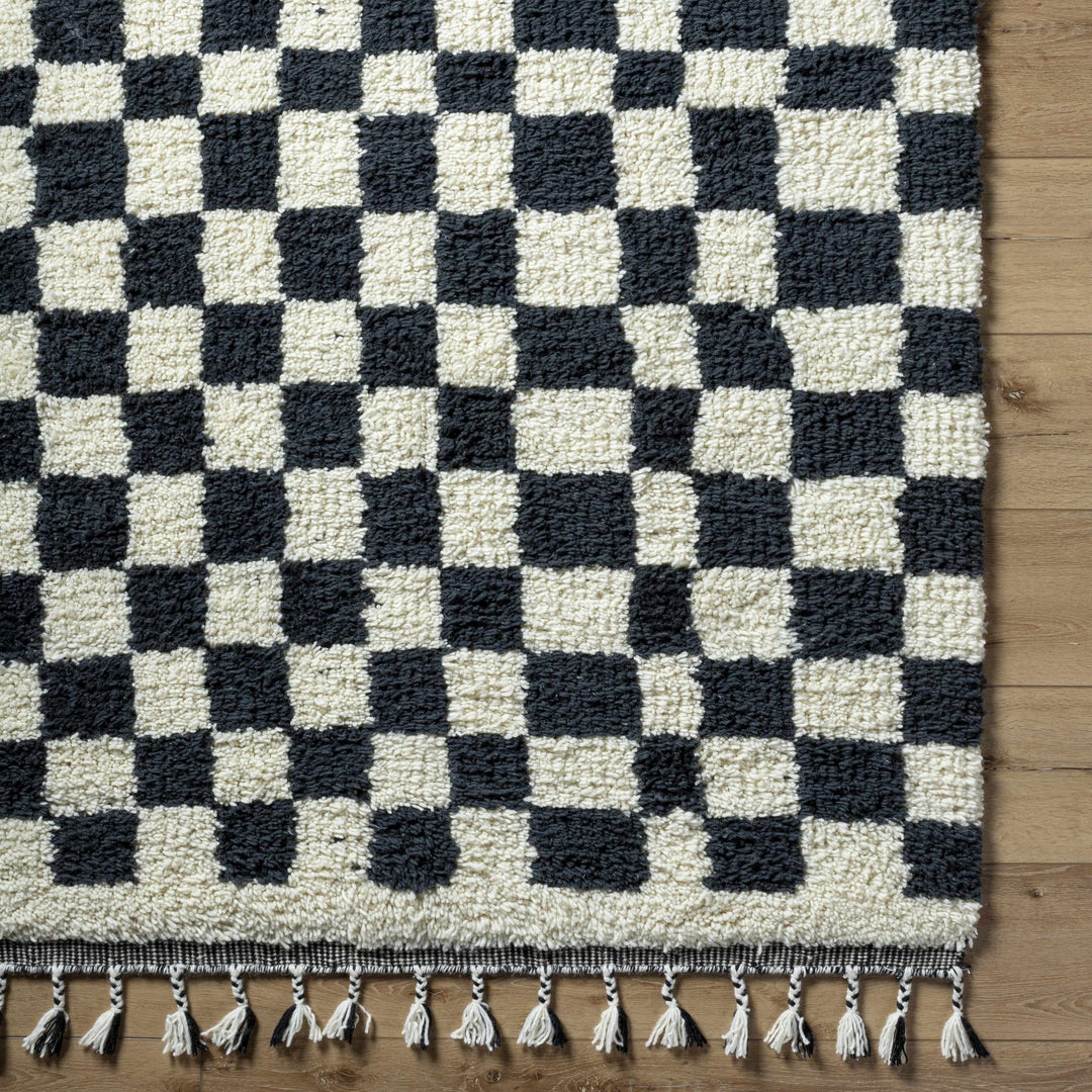 Uttam Contemporary Checkered Design Ivory And Black Area Rug - The Rug Decor