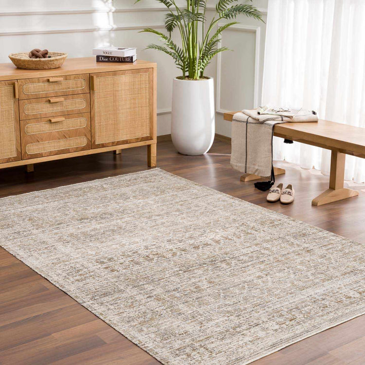 Uzuri Vintage style Beige Machine Woven Washable Rug - The Rug Decor