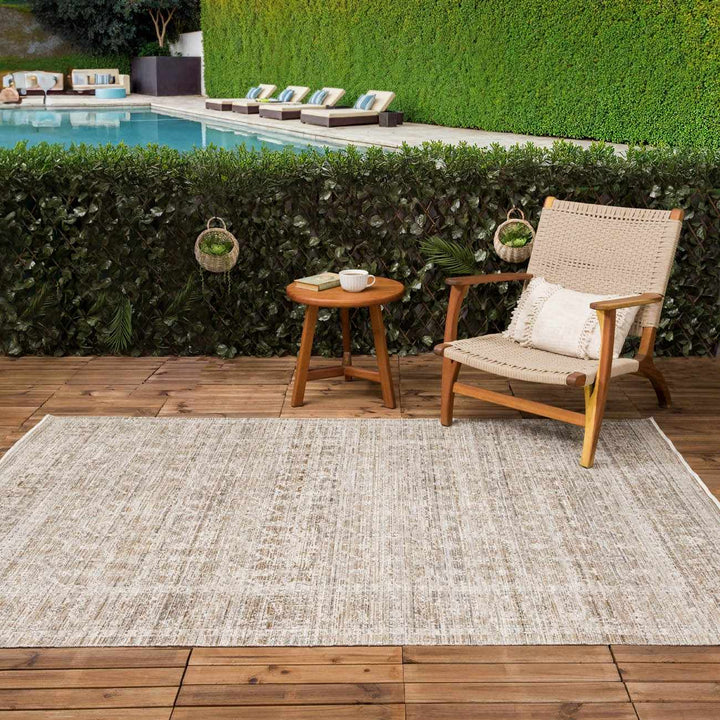Uzuri Vintage style Beige Machine Woven Washable Rug - The Rug Decor