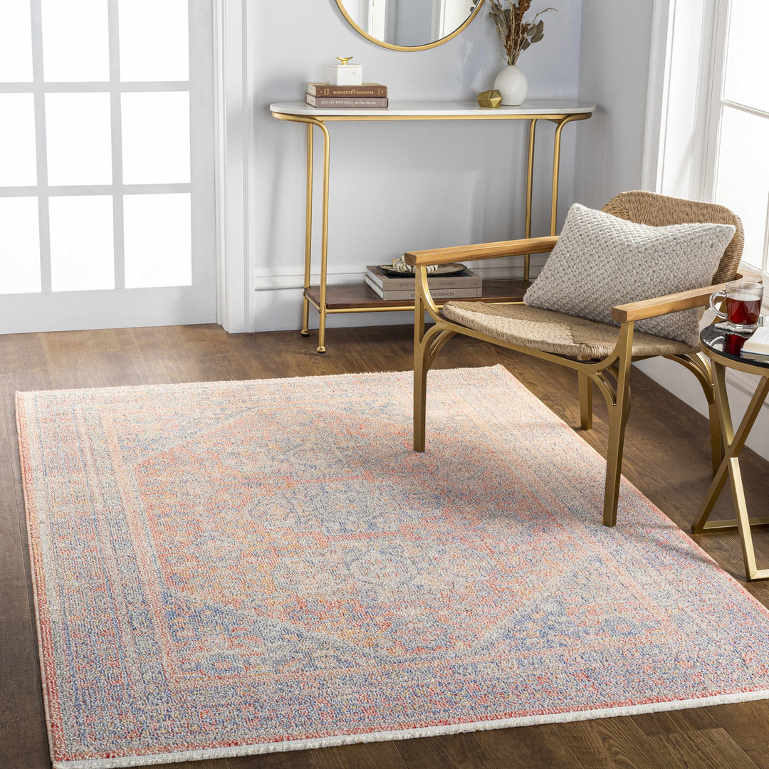 Vahn Traditional Style Rust And Blue Polyester Area Rug