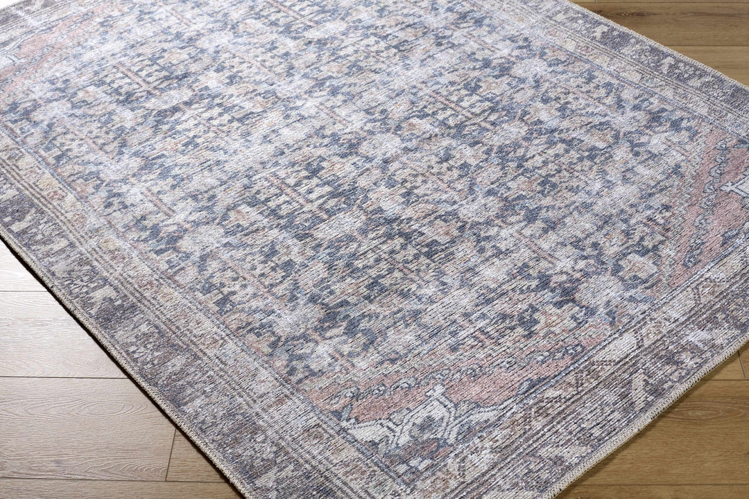 Valar Traditional Style Brown And Blue Washable Area Rug - The Rug Decor
