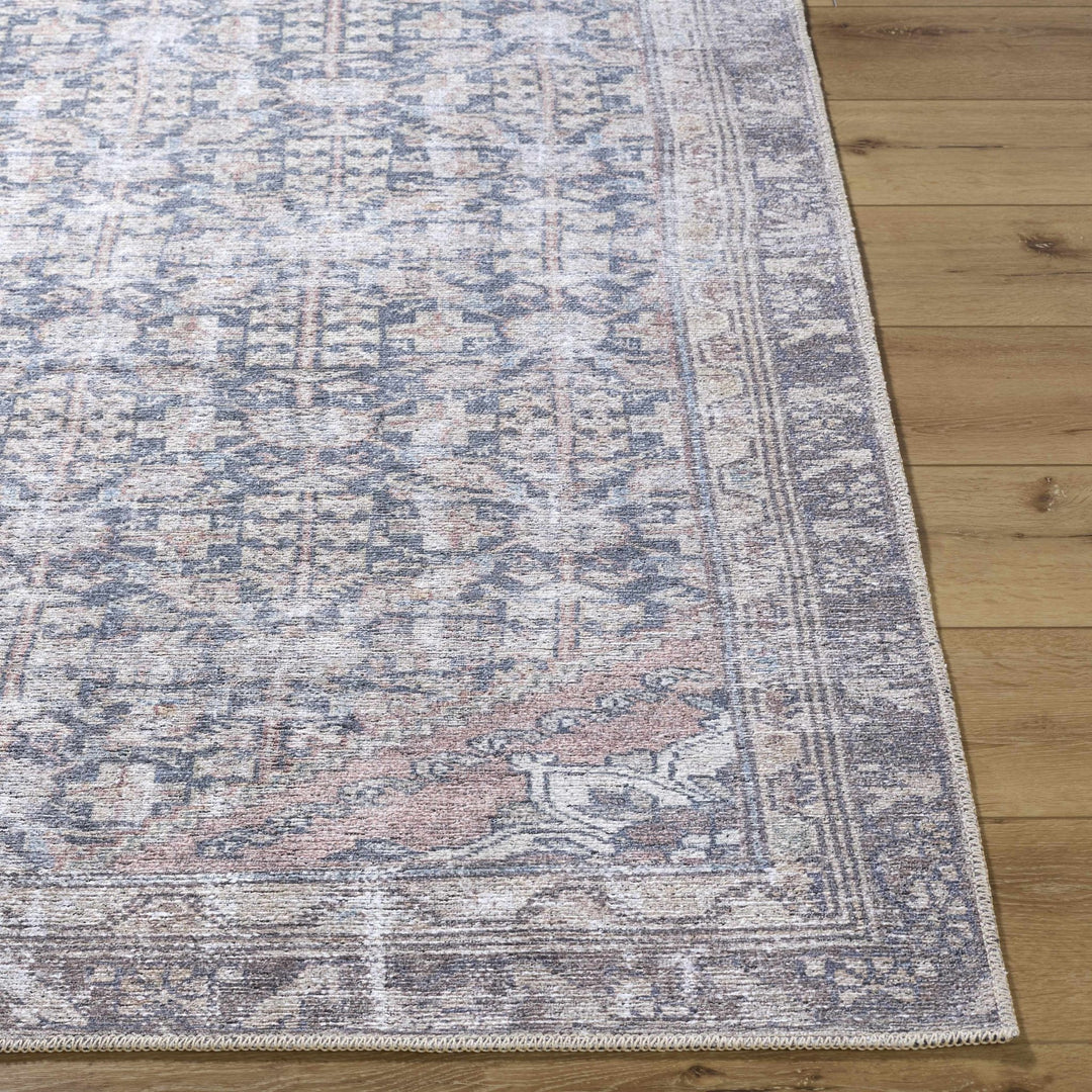 Valar Traditional Style Brown And Blue Washable Area Rug - The Rug Decor