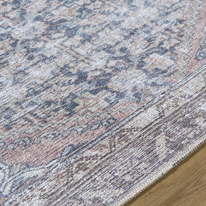 Valar Traditional Style Brown And Blue Washable Area Rug - The Rug Decor
