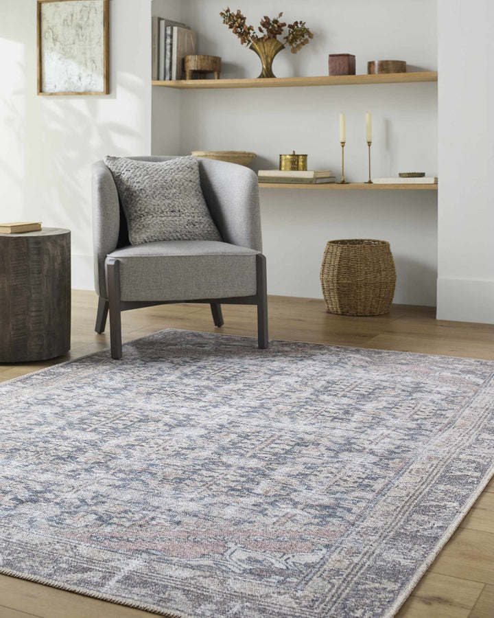 Valar Traditional Style Brown And Blue Washable Area Rug - The Rug Decor