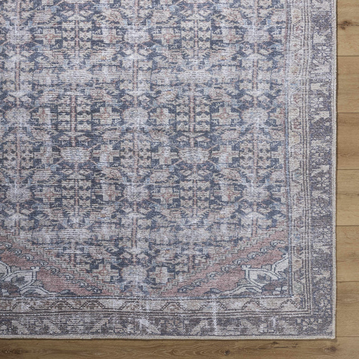 Valar Traditional Style Brown And Blue Washable Area Rug - The Rug Decor