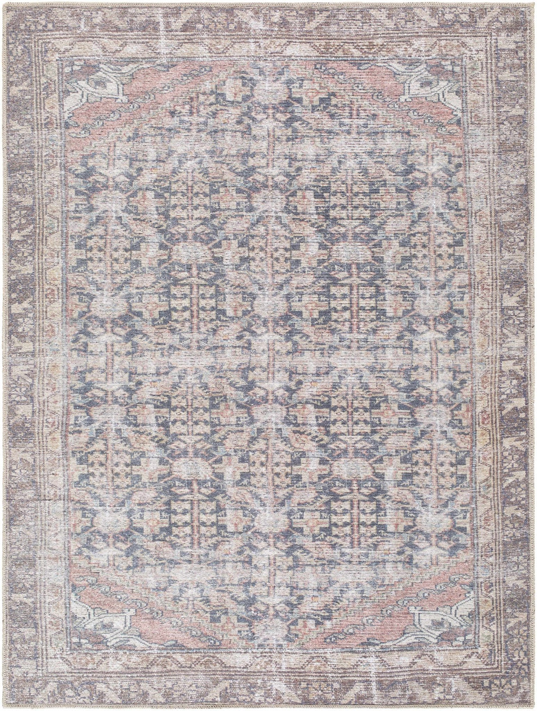 Valar Traditional Style Brown And Blue Washable Area Rug - The Rug Decor