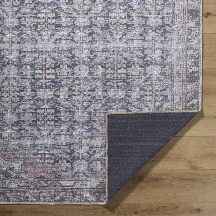 Valar Traditional Style Brown And Blue Washable Area Rug - The Rug Decor
