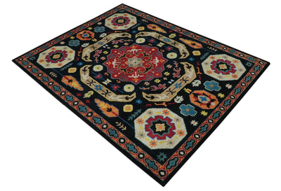 Vibrant colorful 8x10 Black, Maroon and Beige Traditional Medallion Mamluk Design wool Rug - The Rug Decor