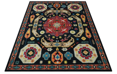 Vibrant colorful 8x10 Black, Maroon and Beige Traditional Medallion Mamluk Design wool Rug - The Rug Decor