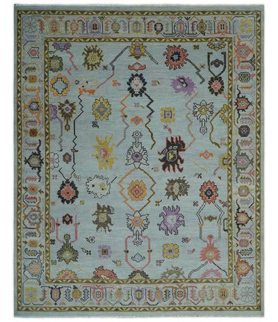 Vibrant Colorful Aqua and Green Hand knotted Traditional Oushak 8x10 wool area Rug - The Rug Decor