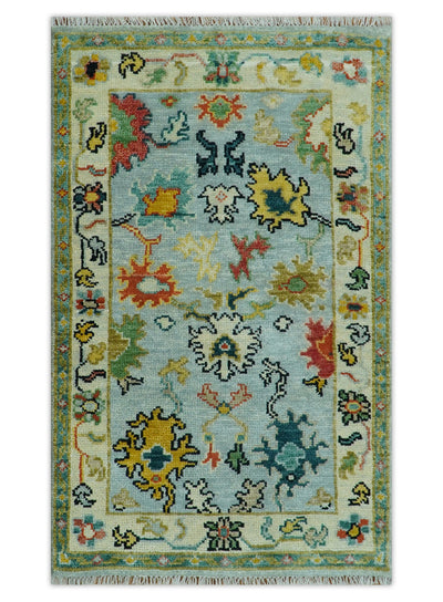 Vibrant Colorful Aqua, Ivory, Gold and Rust Hand Knotted Traditional Oushak Multi Size wool Area Rug - The Rug Decor