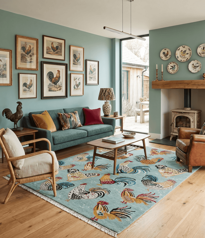 Vibrant Colorful Beautiful Chicken Bird Sage, Ivory, Gold and Brown Hand Knotted Multi Size Wool Area Rug - The Rug Decor