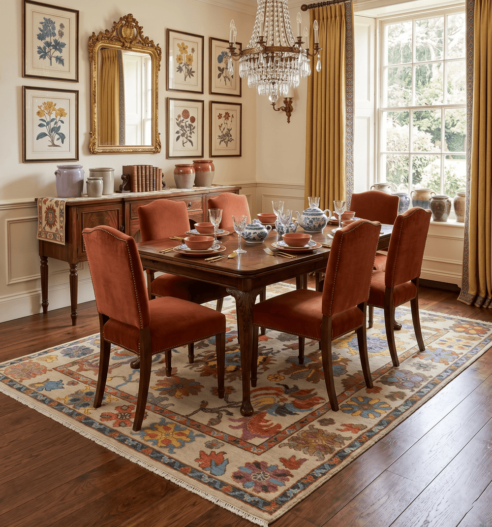 Vibrant Colorful Beige and Rust Traditional Oushak Custom Made wool Area Rug - The Rug Decor