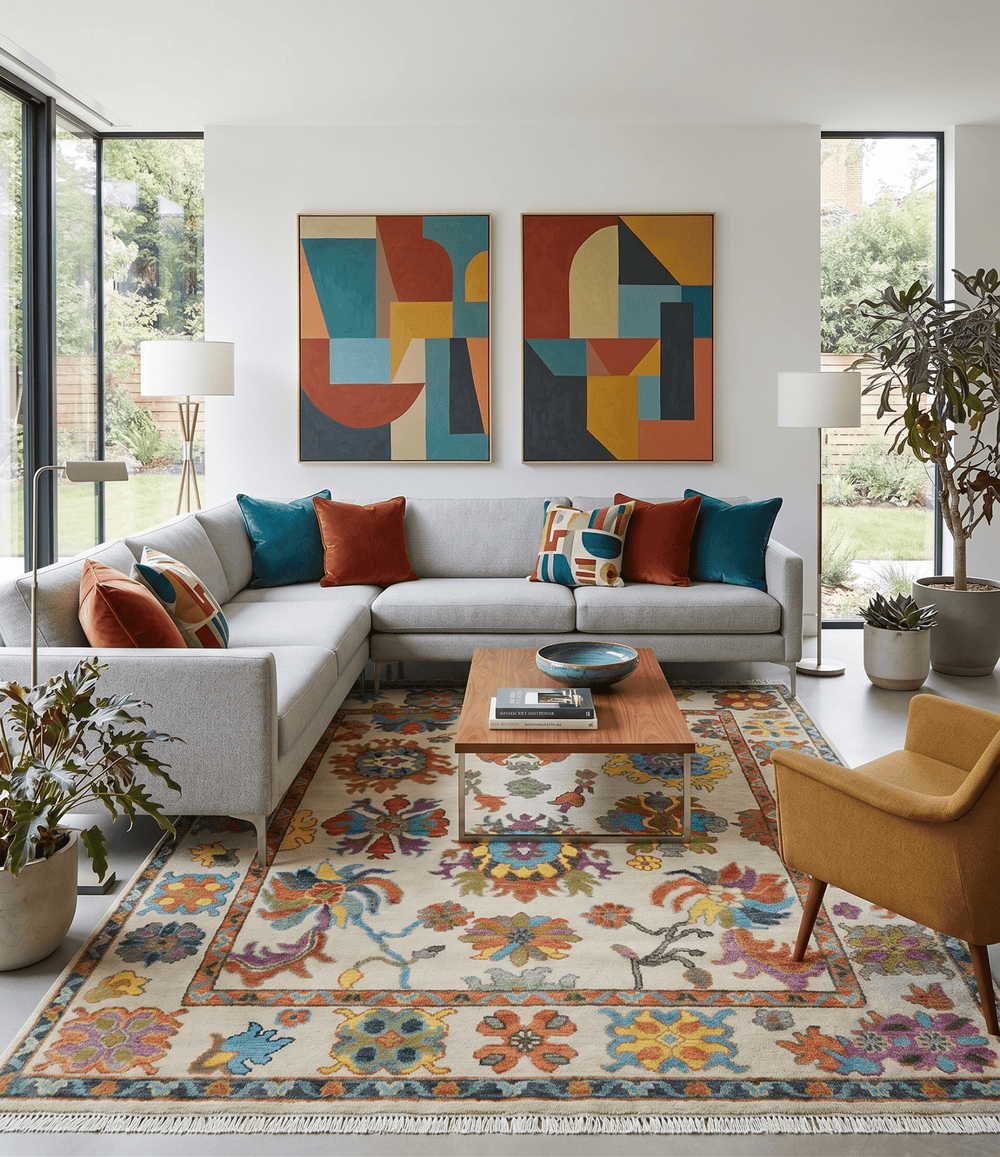 Vibrant Colorful Beige and Rust Traditional Oushak Custom Made wool Area Rug - The Rug Decor