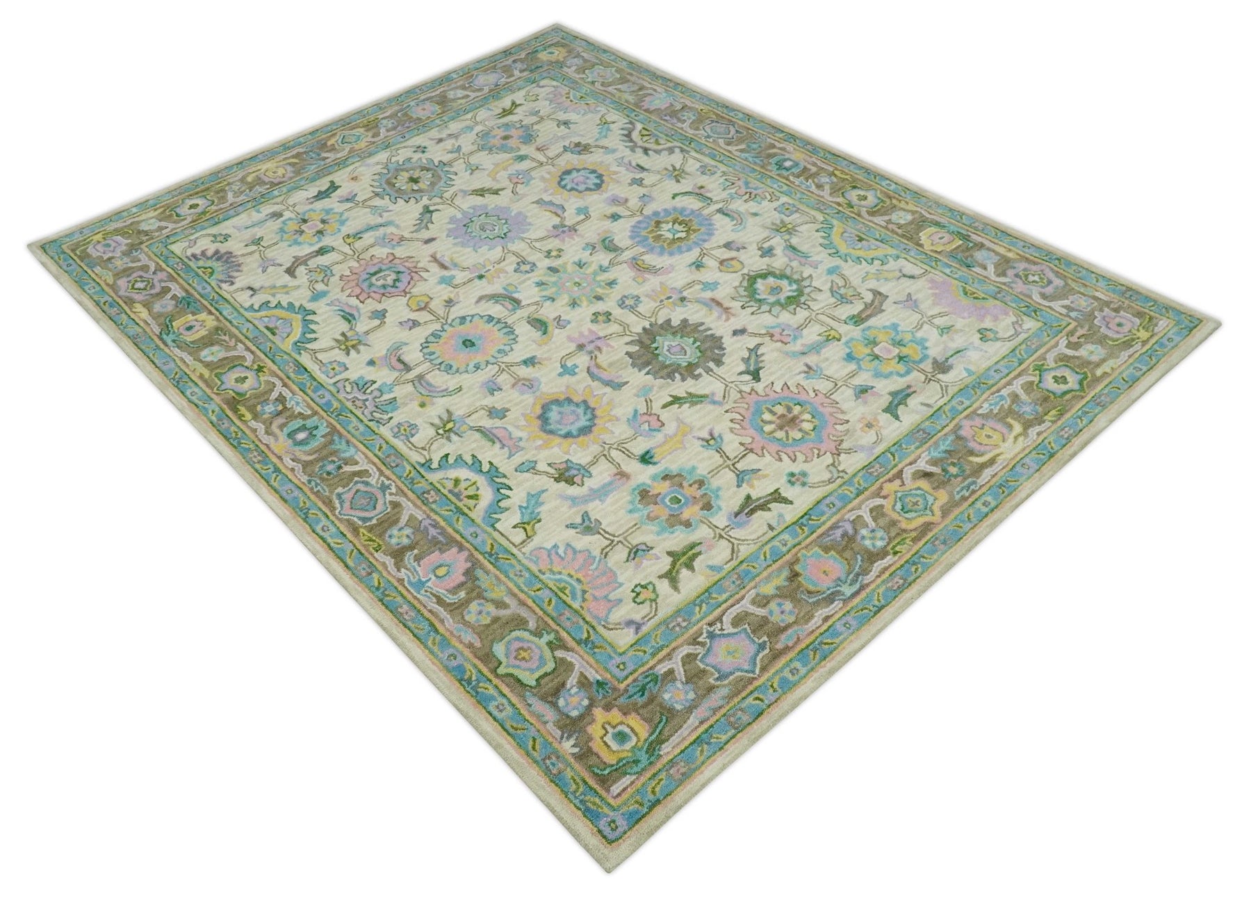 Beige, Blue and Purple Traditional Floral Hand Tufted wool rug – The ...