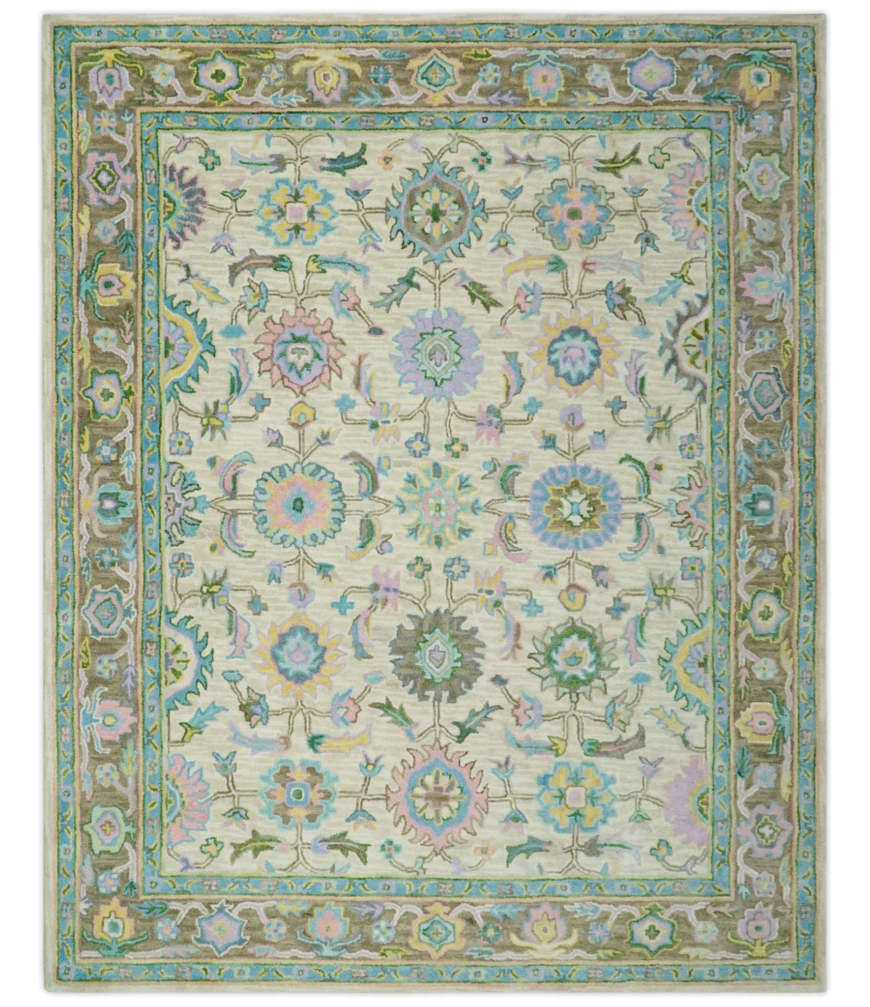 Beige, Blue and Purple Traditional Floral Hand Tufted wool rug – The ...