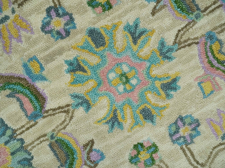 Vibrant Colorful Beige, Blue and Purple Traditional Floral Hand Tufted 8x10 wool rug - The Rug Decor