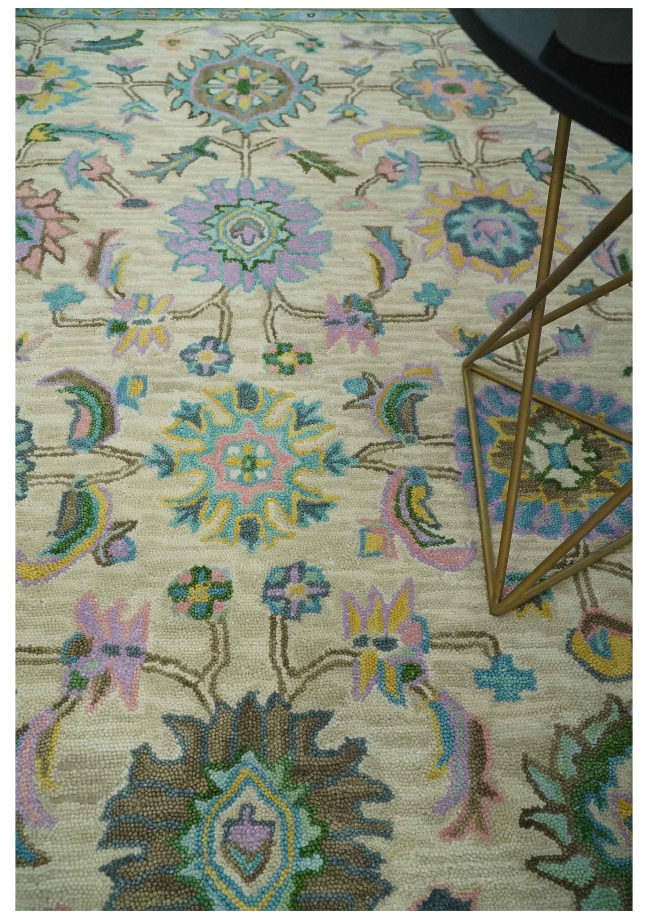 Beige, Blue and Purple Traditional Floral Hand Tufted wool rug – The ...