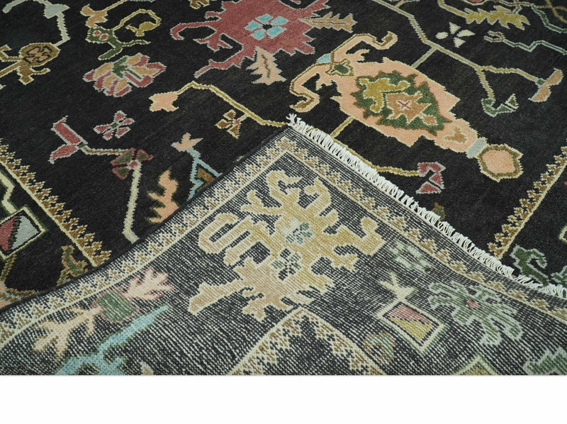 Vibrant Colorful Black 8x10 Hand Knotted Traditional Oushak wool area rug - The Rug Decor